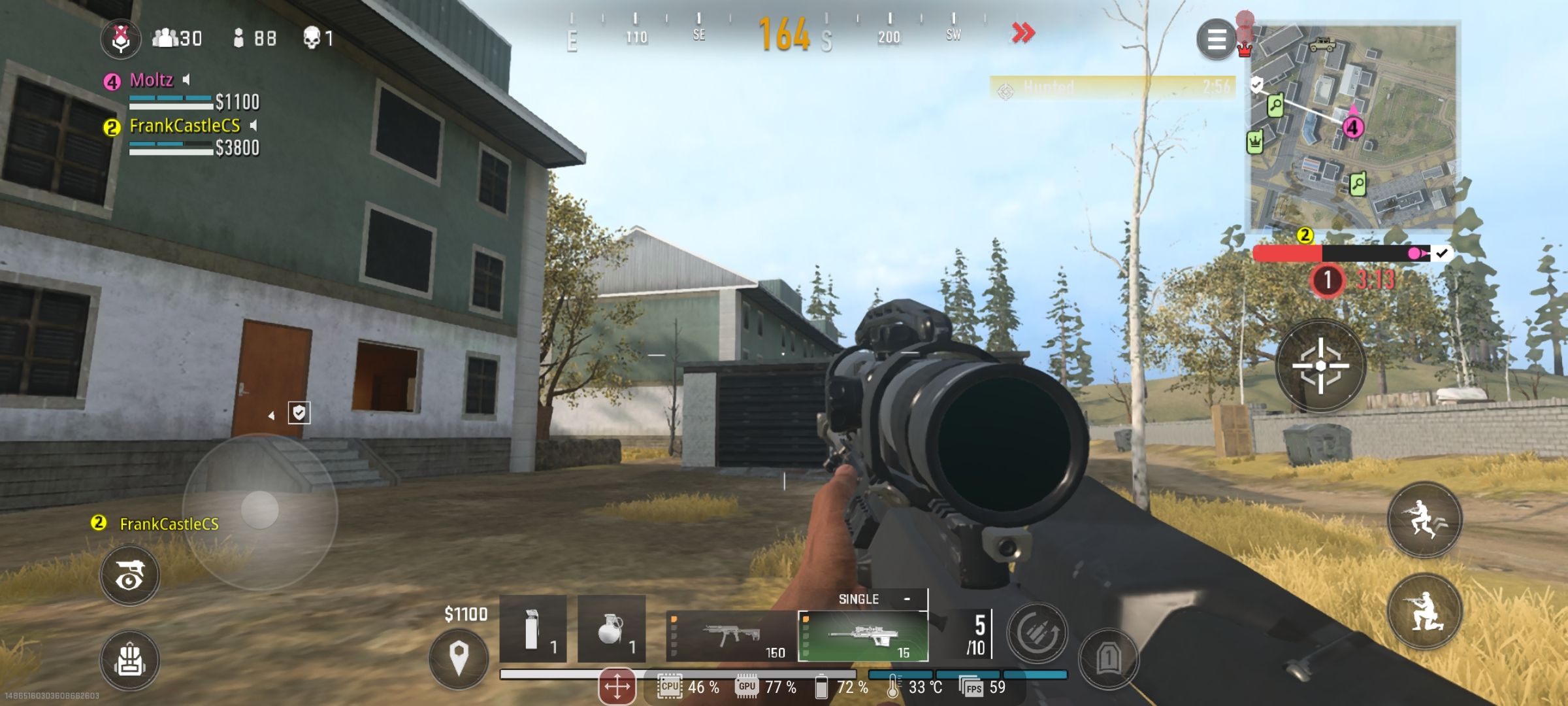 Call of Duty Warzone Mobile screenshot showing gameplay holding sniper rifle