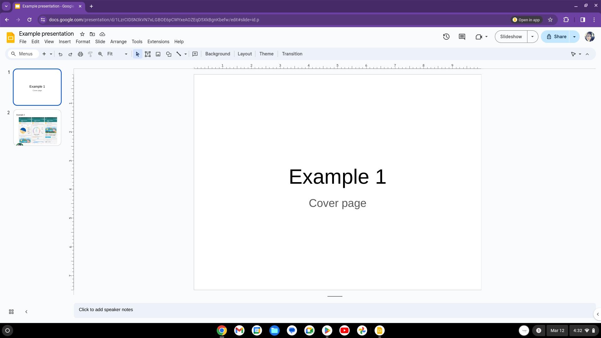 opened google slides presentation displayed on a chromebook