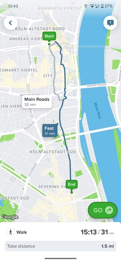 citymapper app overview of the walking route