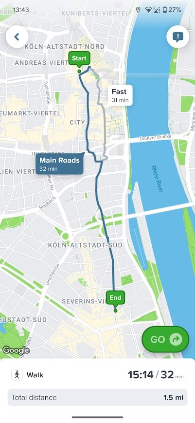 citymapper app overview of the walking route