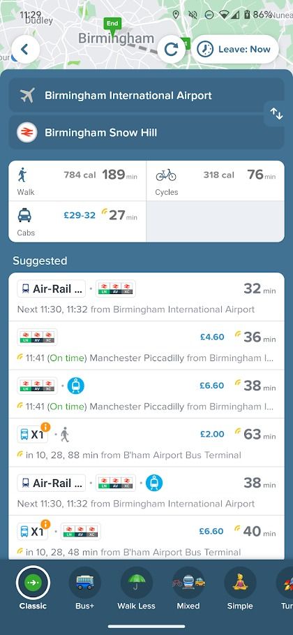 citymapper public transport options in app