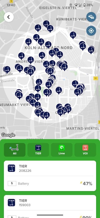 citymapper app scooter locations