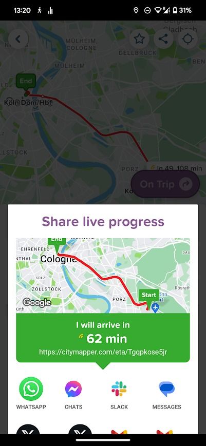 live progress view in the citymapper app