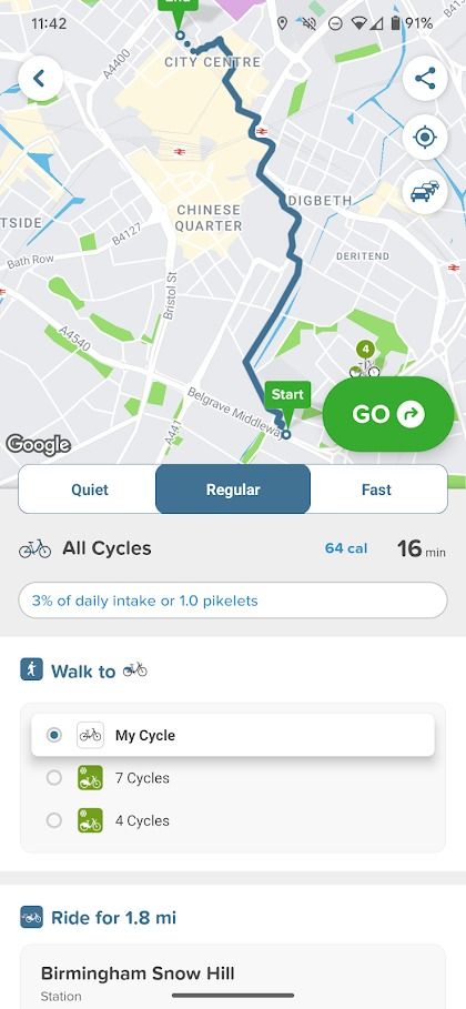 citymapper cycling options in app