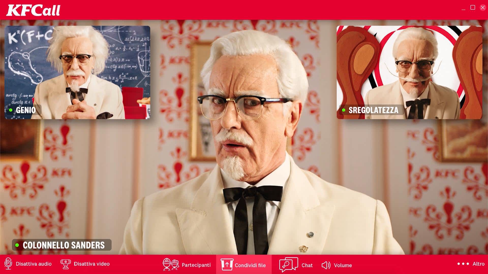 A frame from a 2020s KFC advertisement featuring Colonel Sanders and two alter-egos