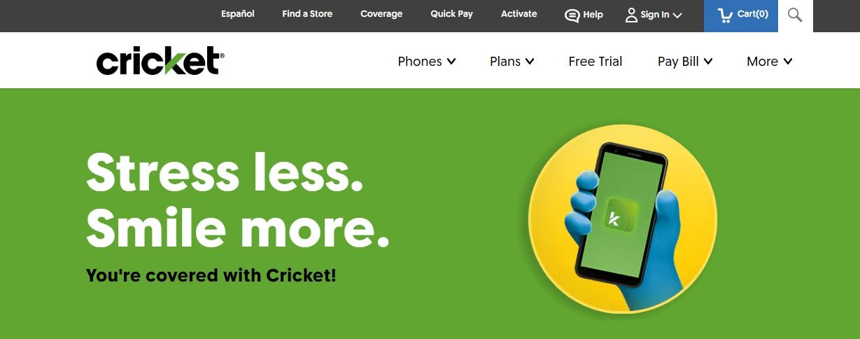 Screenshot of the Cricket Wireless website