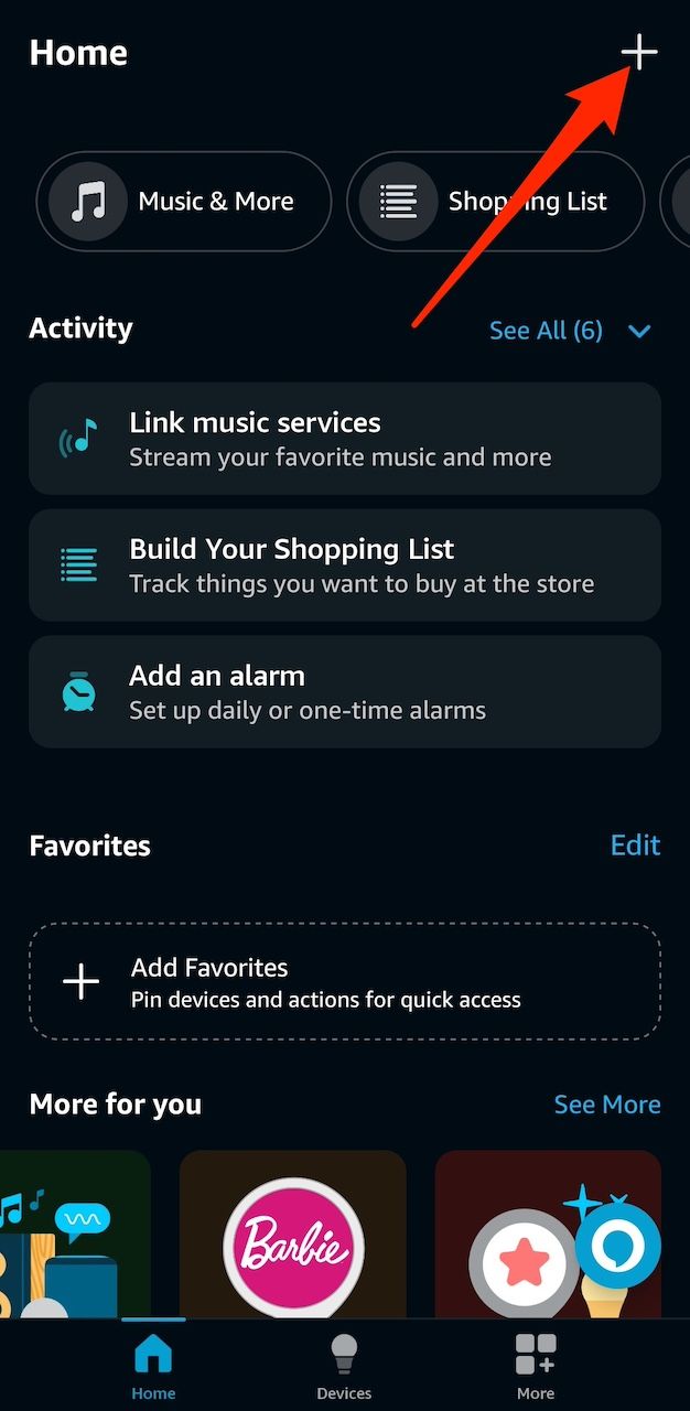 Device menu in the Amazon Alexa app