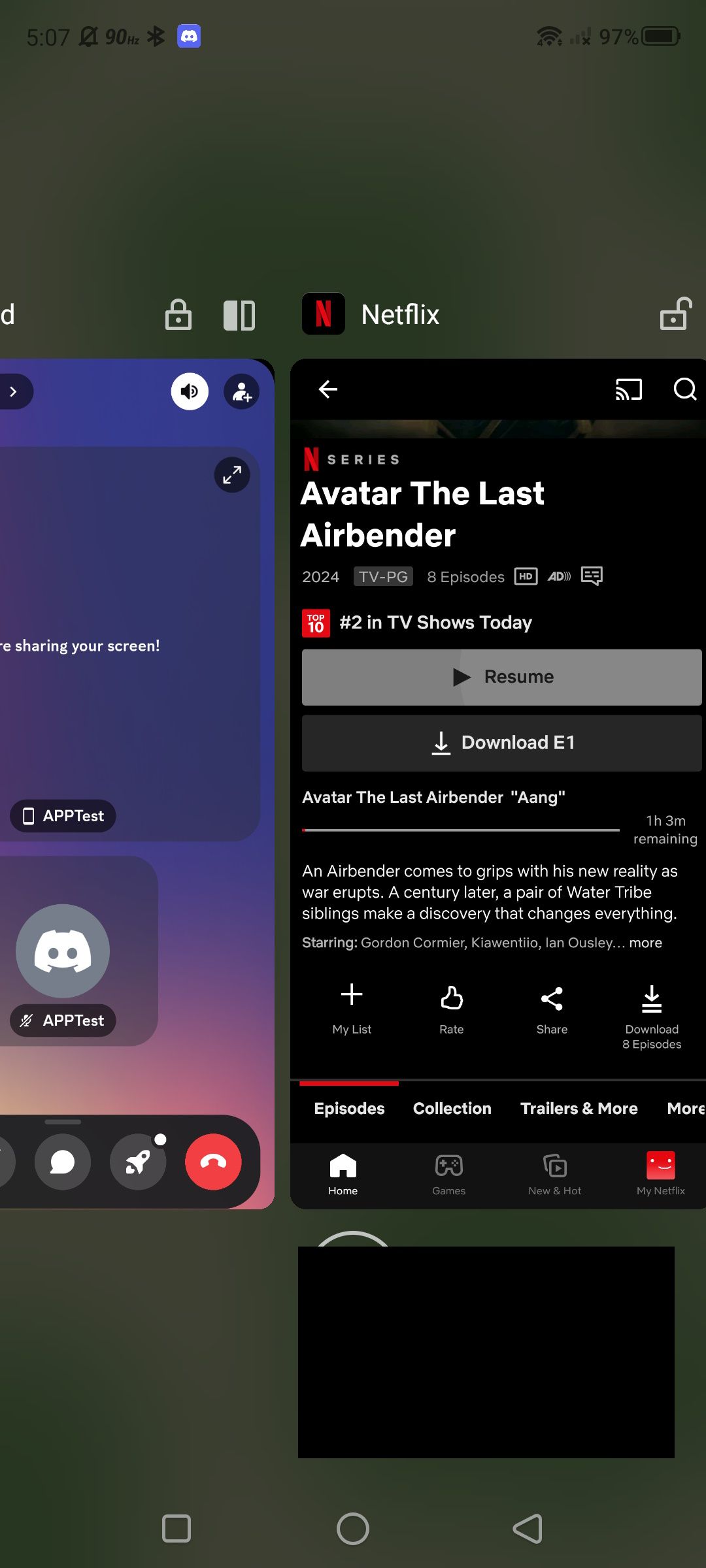 discord and netflix app swapping windows on mobile with video thumbnail displayed at the bottom