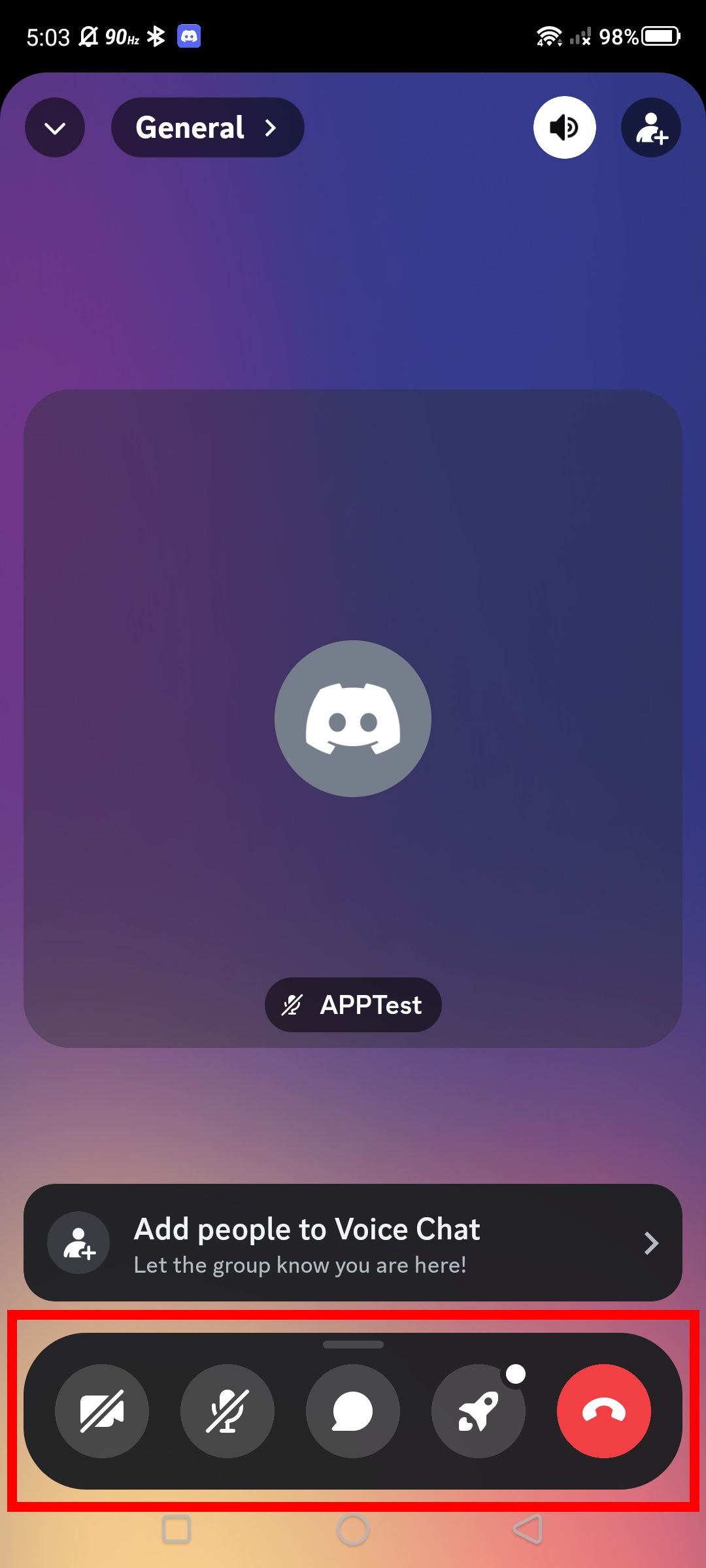 red rectangle over discord voice channel toolbar on discord mobile