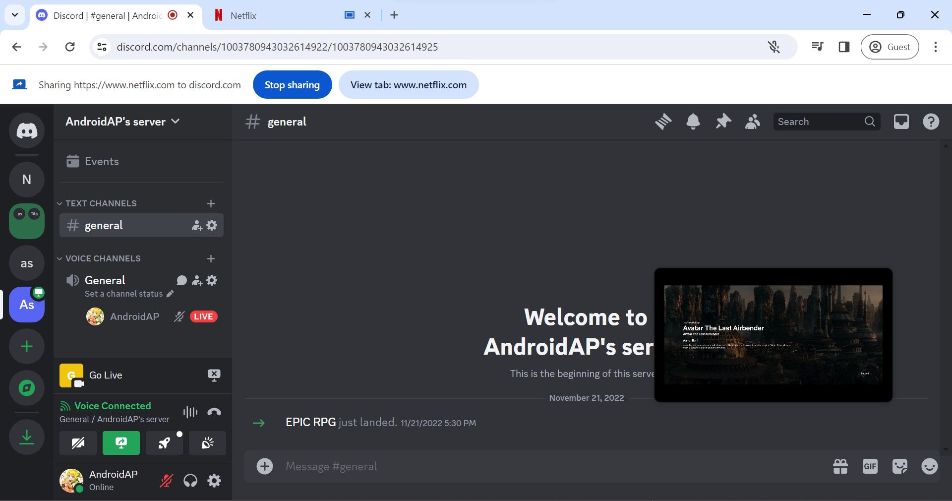 netflix share screen on discord with thumbnail view open of the viewed screen