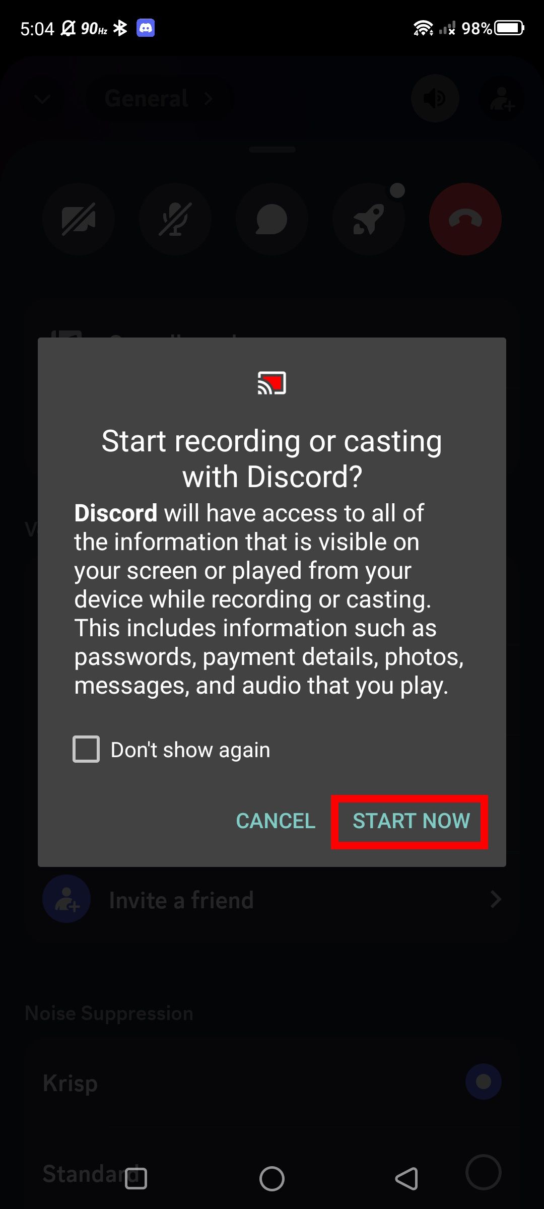 discord start recording or casting with discord permissions prompt