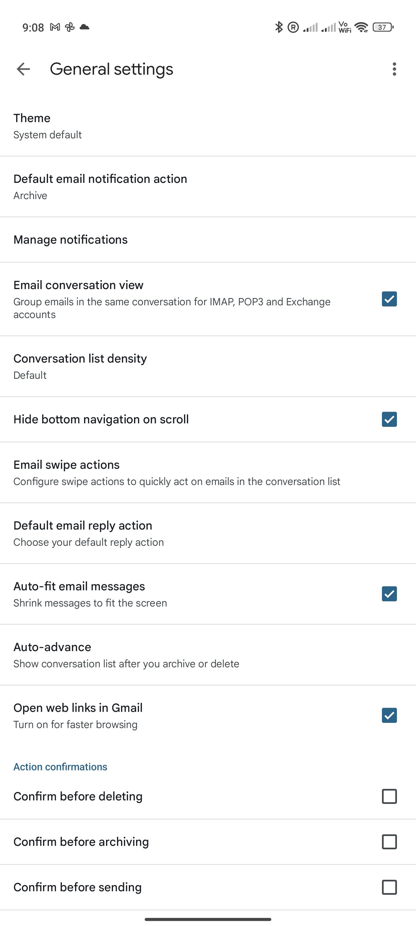 Action confirmations in Gmail for Android