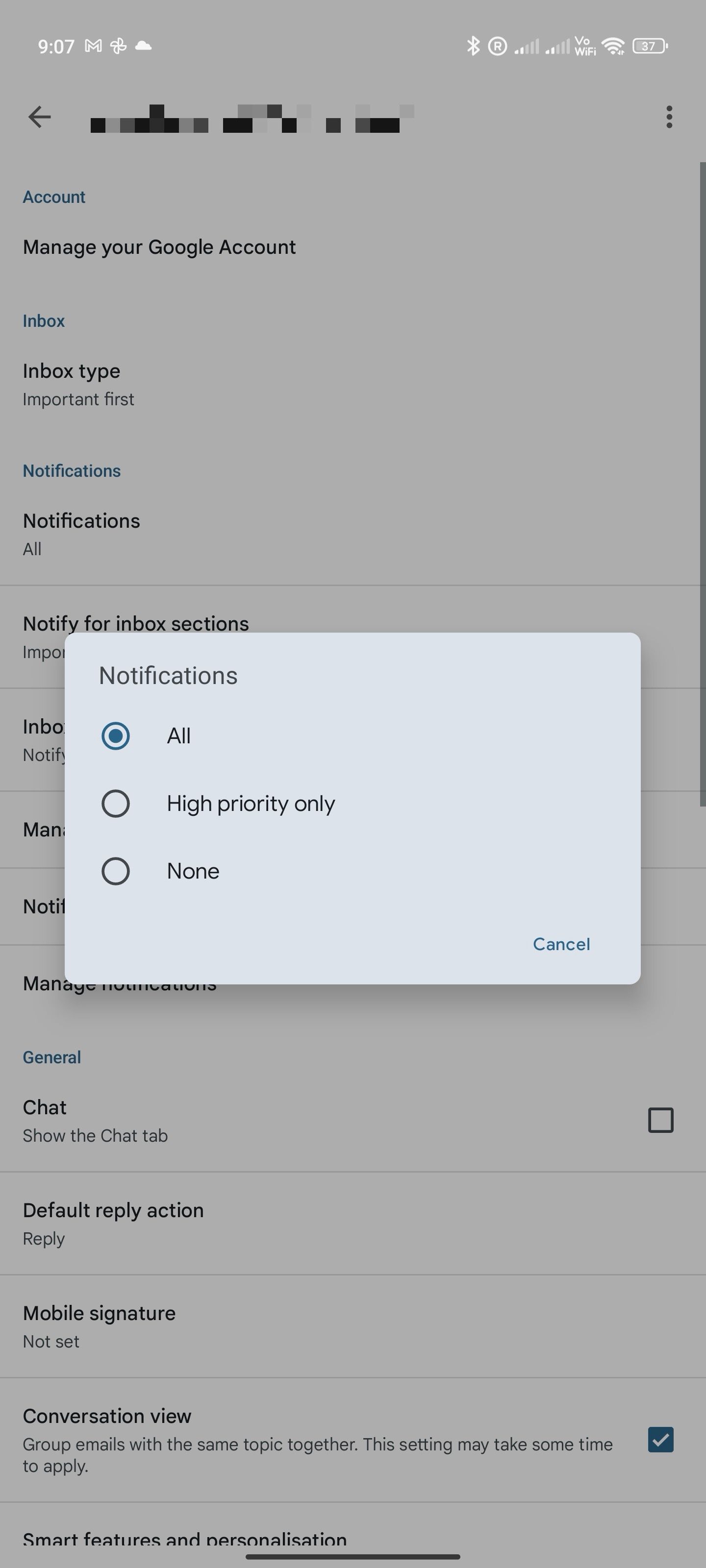 Gmail for Android - Changing notification settings