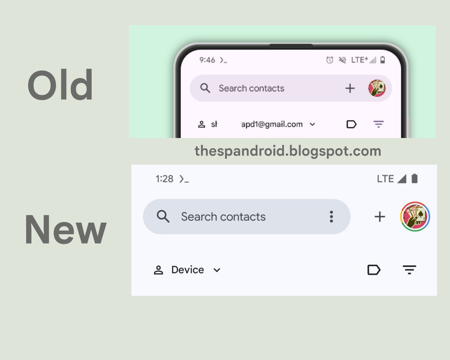 Google Contacts old design compared to the new one