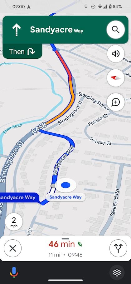 google maps on android driving route