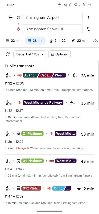 google maps public transport options
