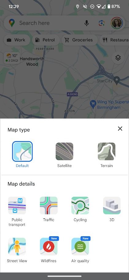 google maps map type options