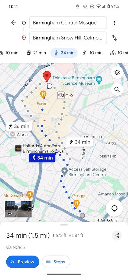 google maps walking directions in app