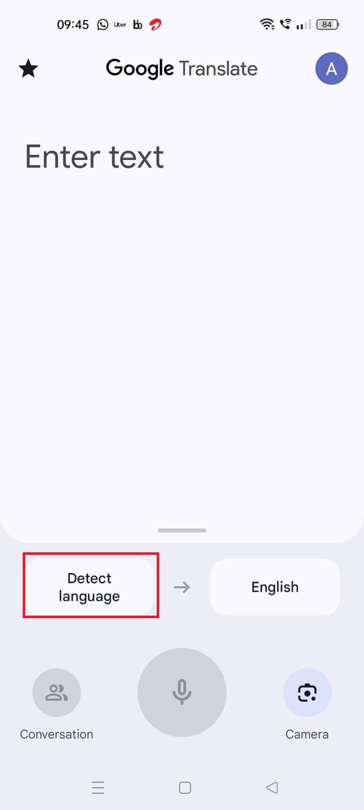 Screenshot highlighting the source language in the Google Translate app