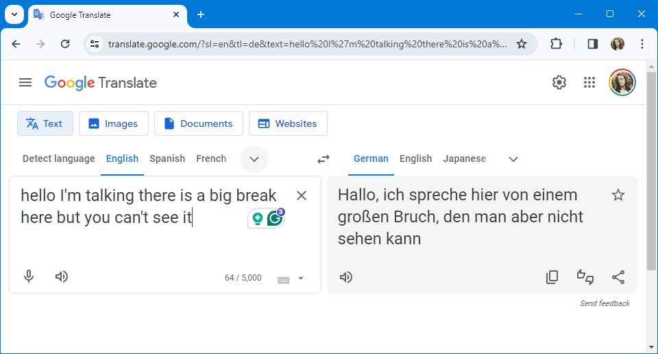 google translate desktop translated sentence