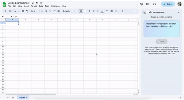 A gif showing Gemini working in Google Sheets