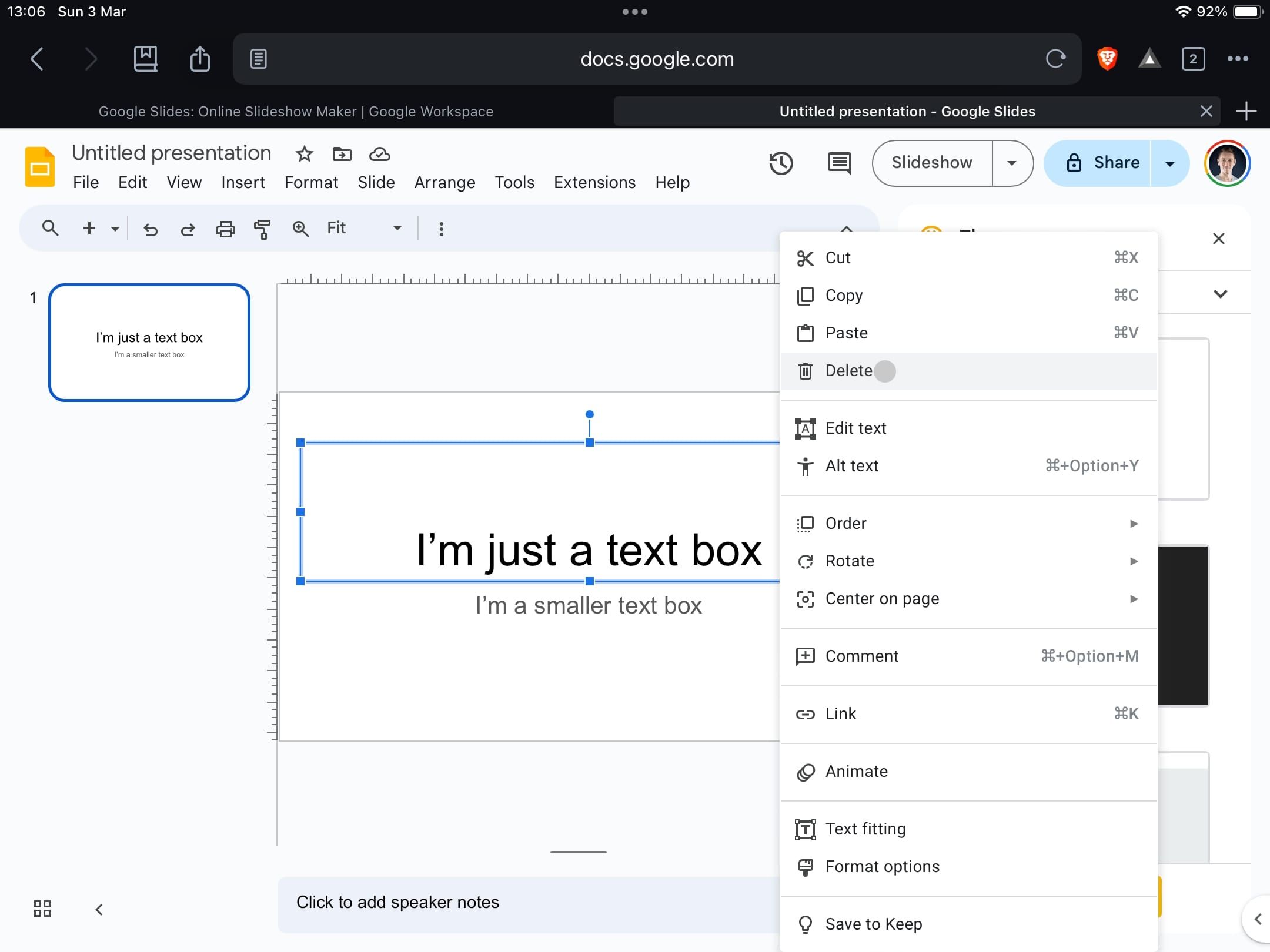 Google Slides: How to delete a text box