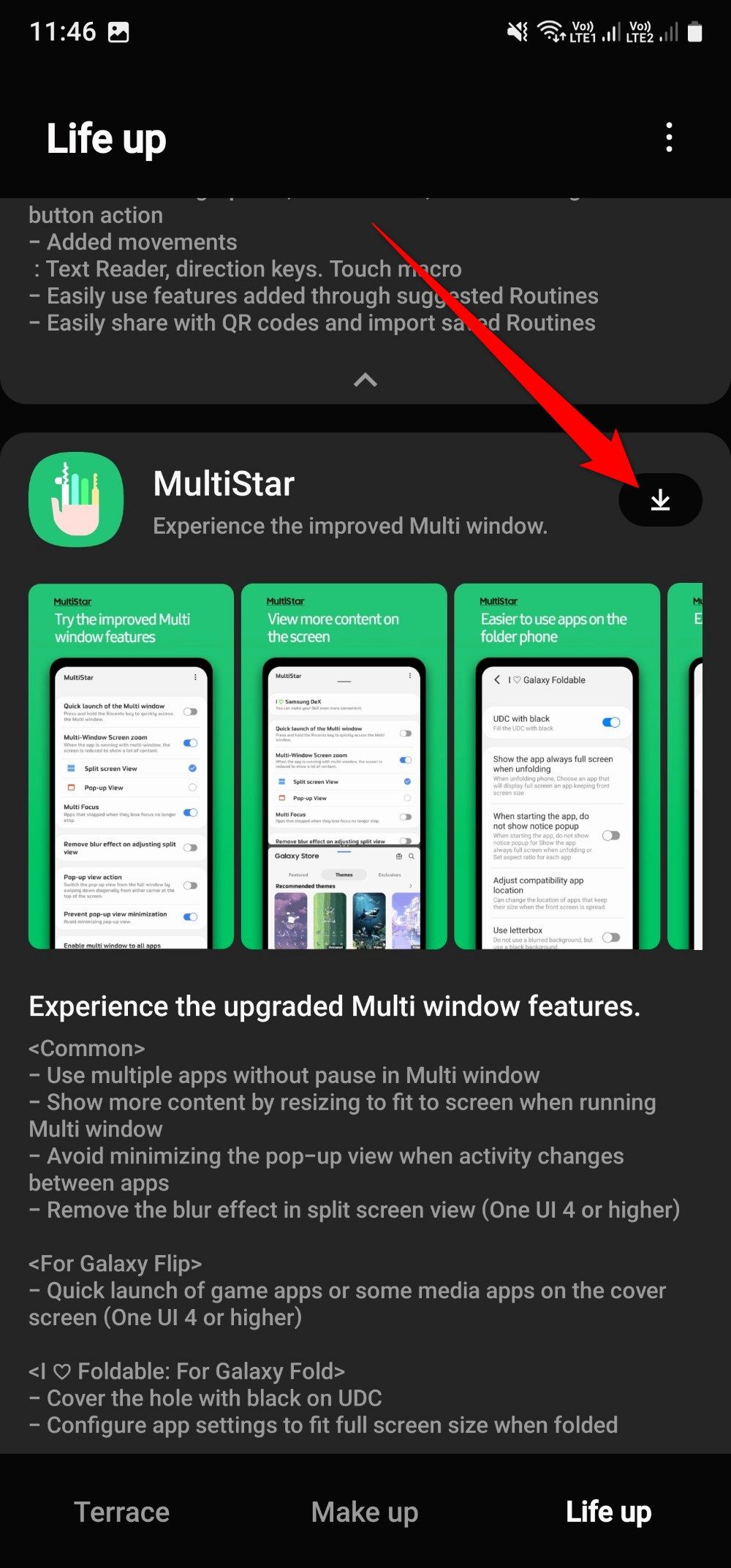 Screenshot showing how to download Multistar module in Good Lock app