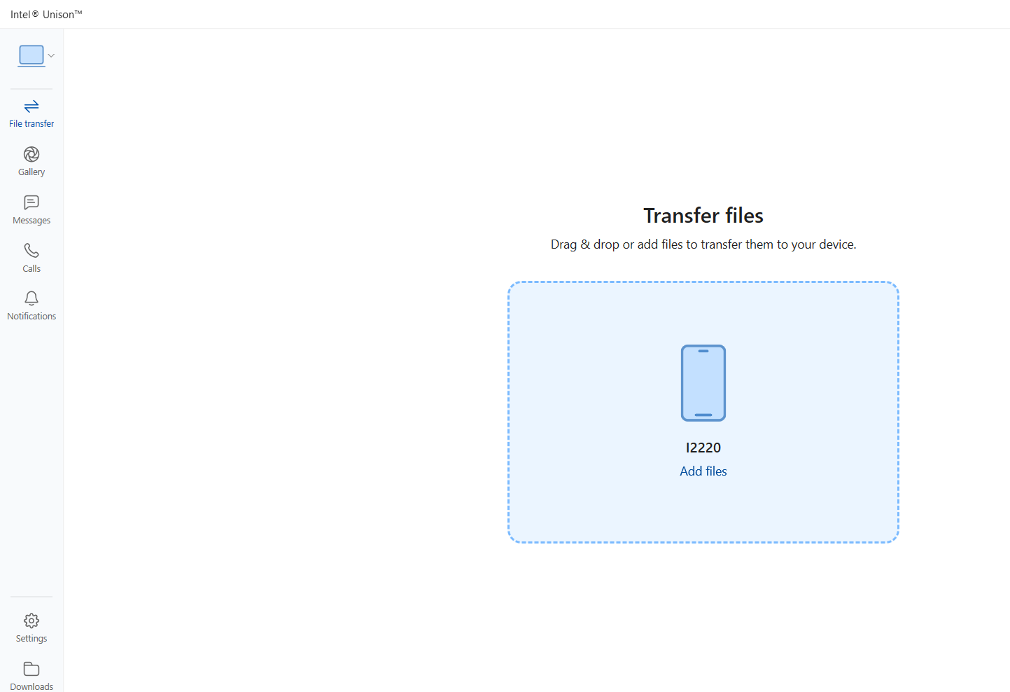 Screenshot showing option to transfer files using Intel Unison