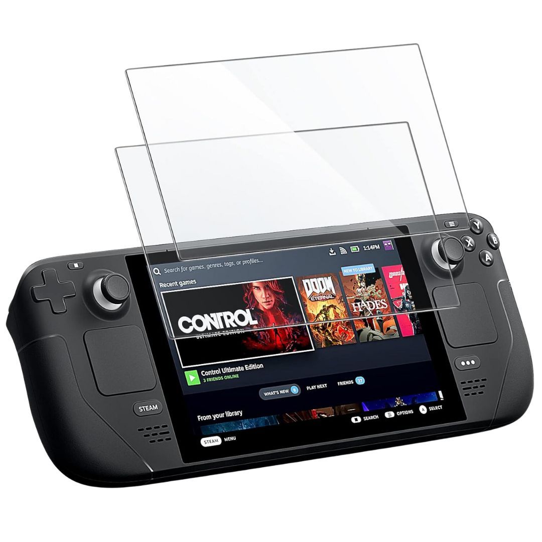 Steam Deck console with a screen protector