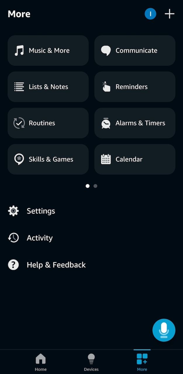 More menu on Amazon Alexa app