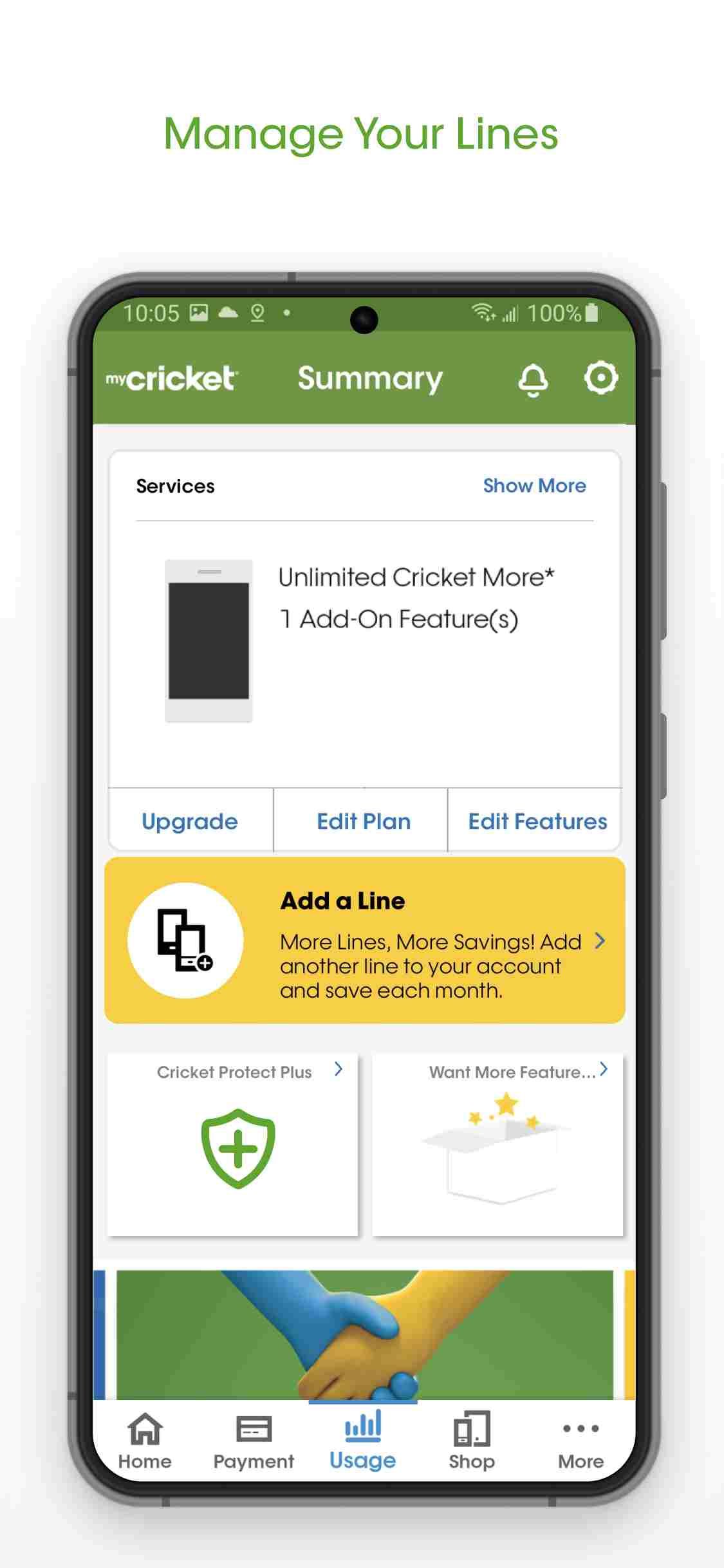 Screenshot shoeing the gear icon on the myCricket app