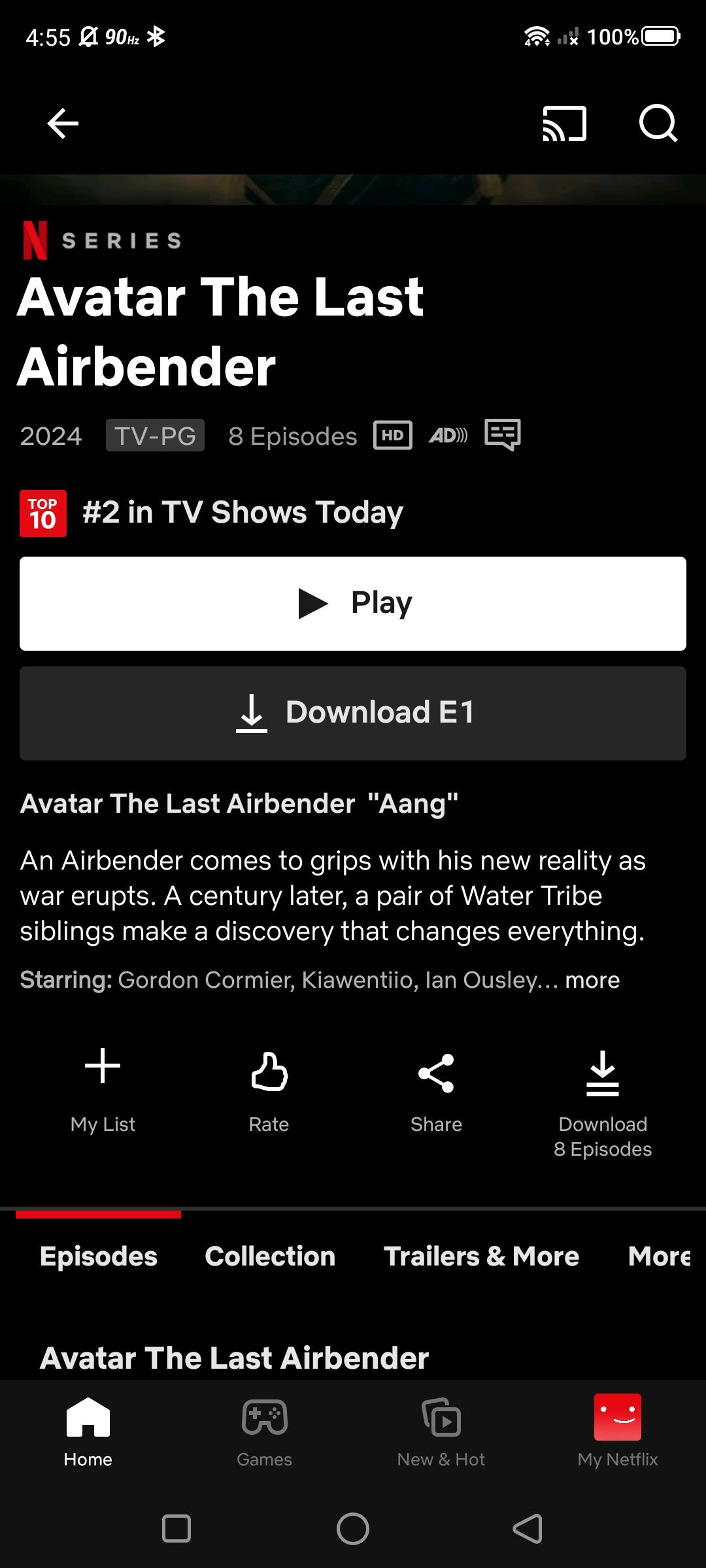 play button on the netflix mobile app for avatar the last airbender