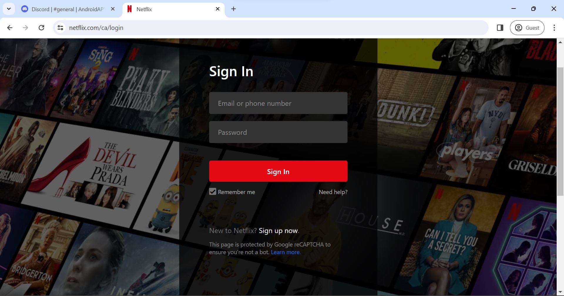signing into netflix on a second chrome tab with sign in screen