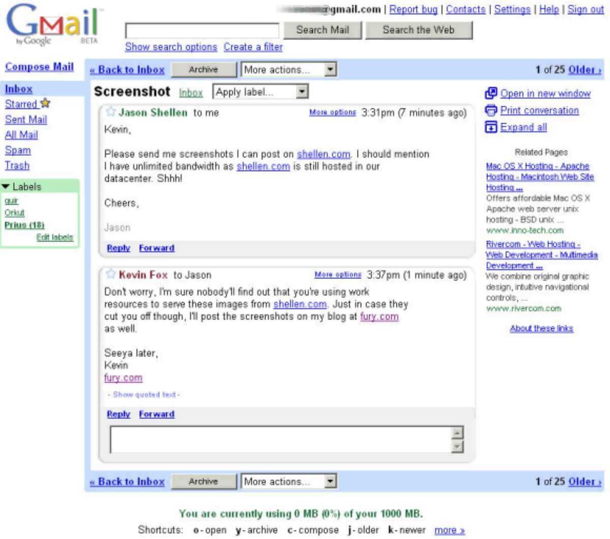 The original Gmail interface from 2004.