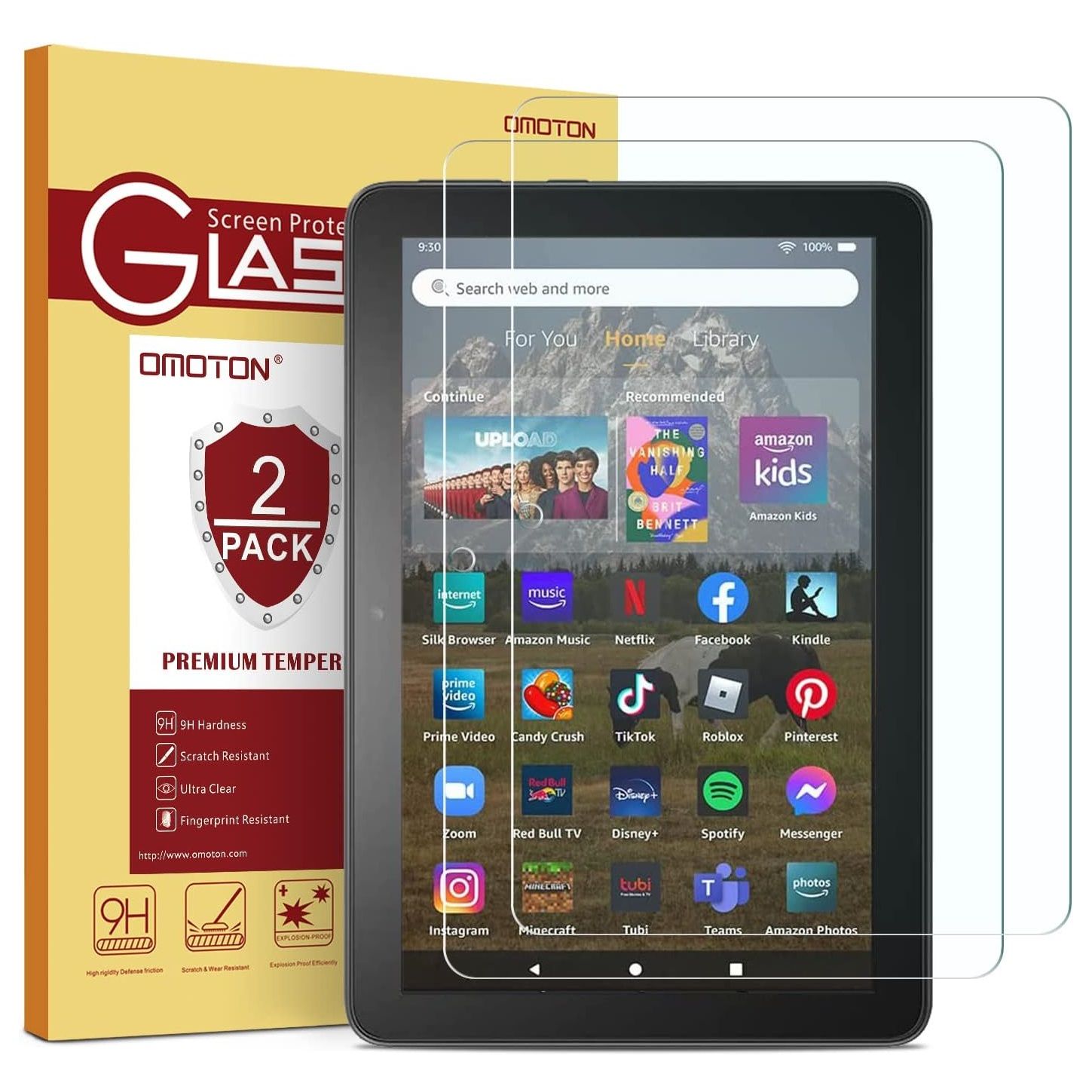 Omoton Tempered Glass Screen Protector for Fire HD 8 on a white background