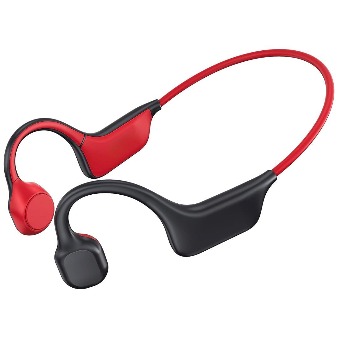 Panadia Bone Conduction headphones in black and red, on a white background