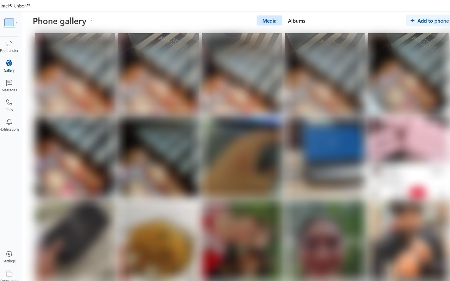 Screenshot showing phone gallery in PC through Intel Unison