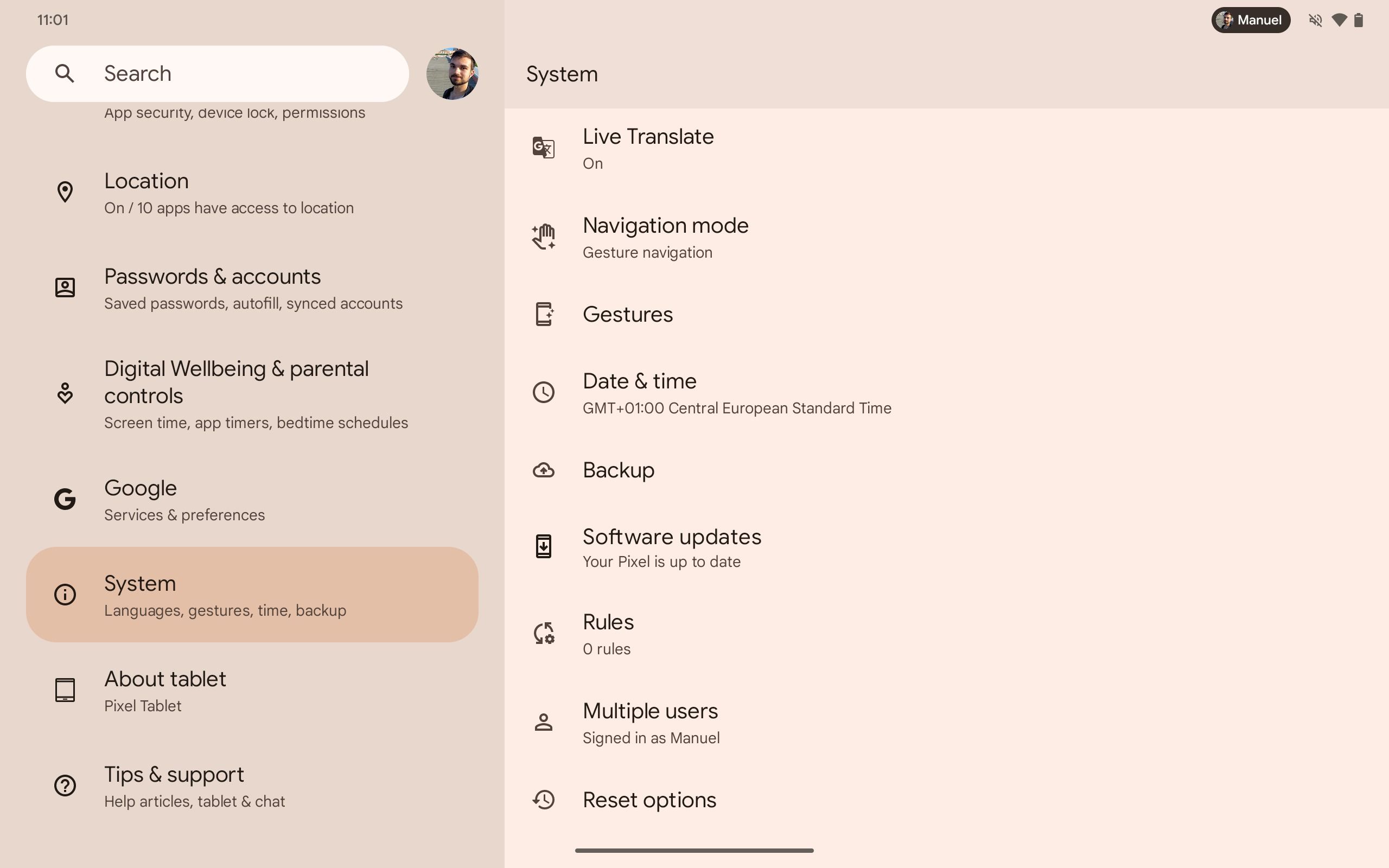 pixel tablet settings app