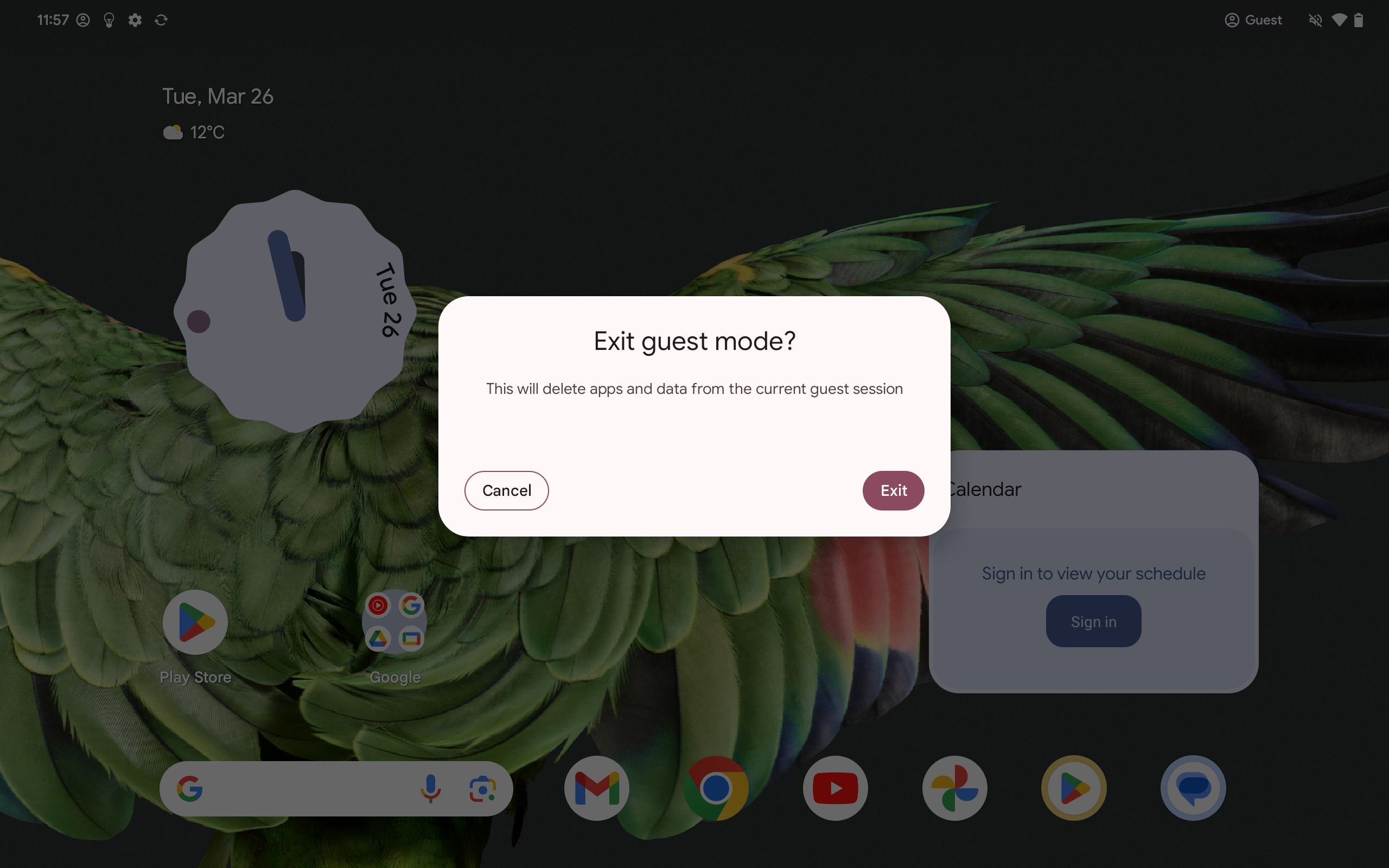 pixel tablet exit guest mode prompt