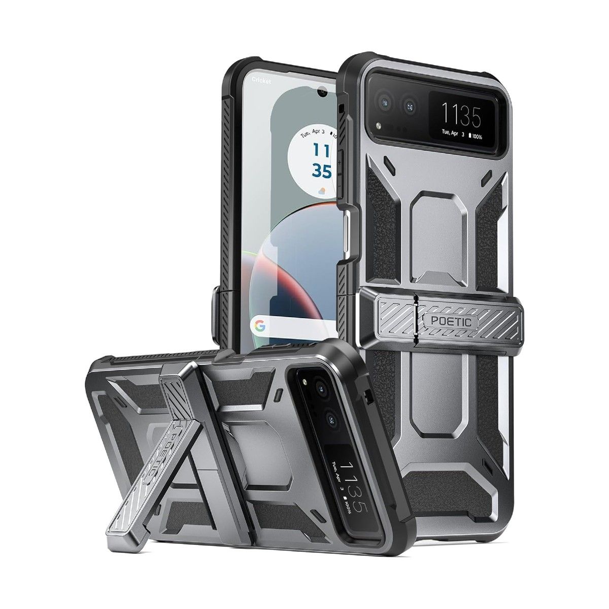 A gray rugged case with a kickstand for the Motorola Razr (2023)