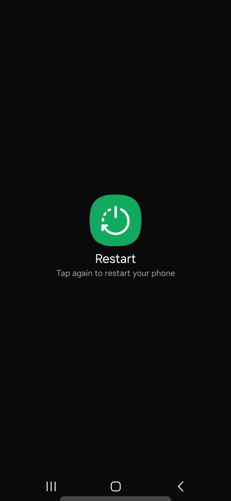 Screenshot showing the restart option on Android
