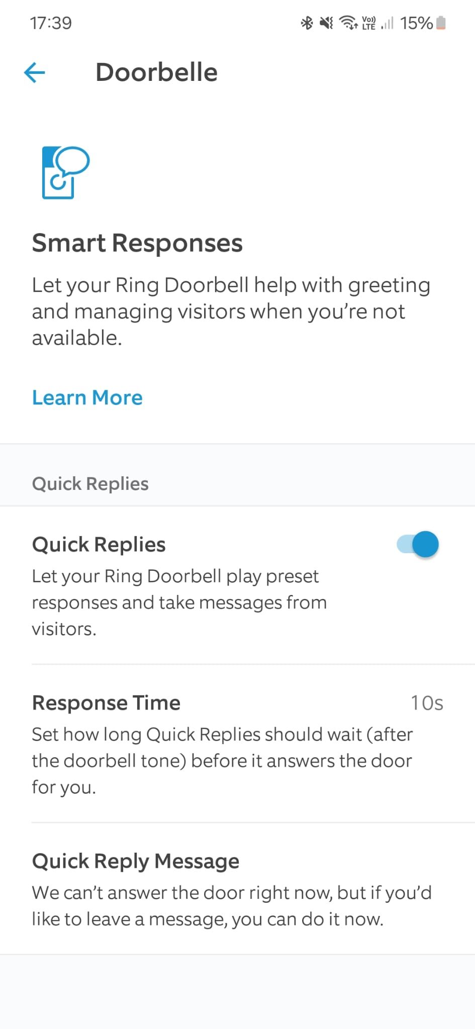 Ring Battery Doorbell Pro Quick Replies