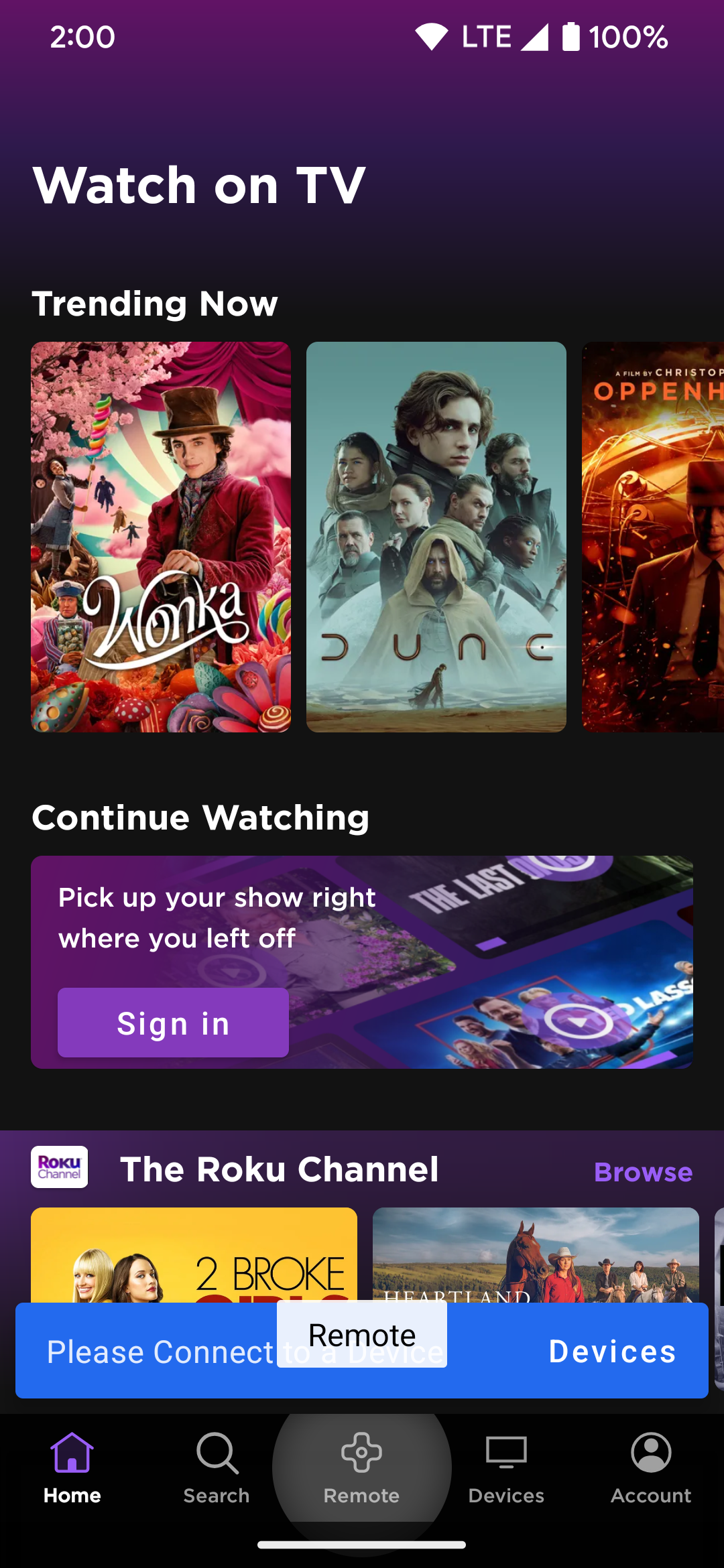 Roku app[リモート]Highlight the tab.