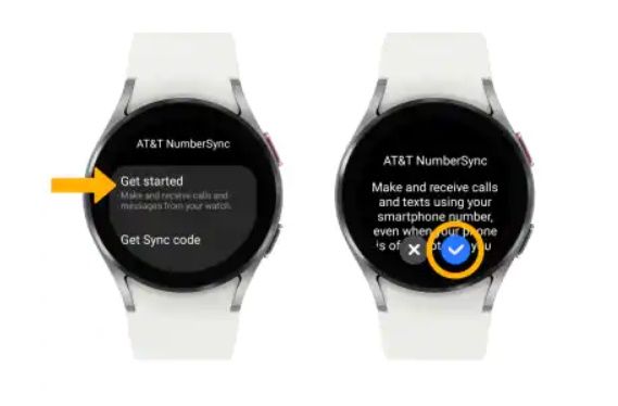 Photo showing the Get started option in NumberSync on a Galaxy Watch