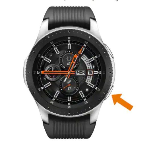 A photo highlighting the power button on the Samsung Galaxy Watch