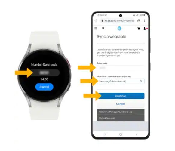 Photo showing the code portion of the AT&T smartwatch sync process