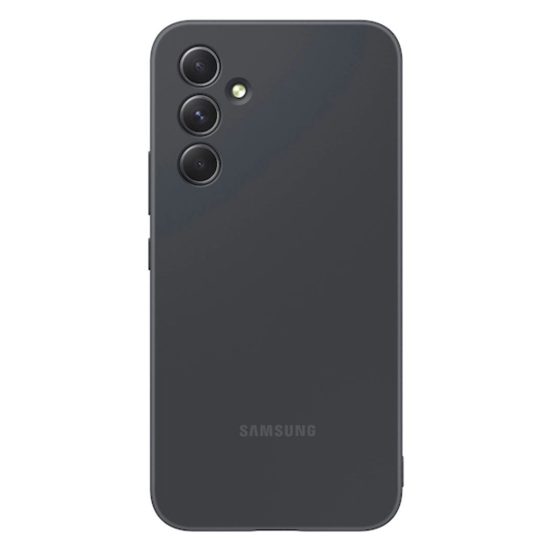 Displaying the back of the Samsung Silicone Case for the Galaxy A54 in black