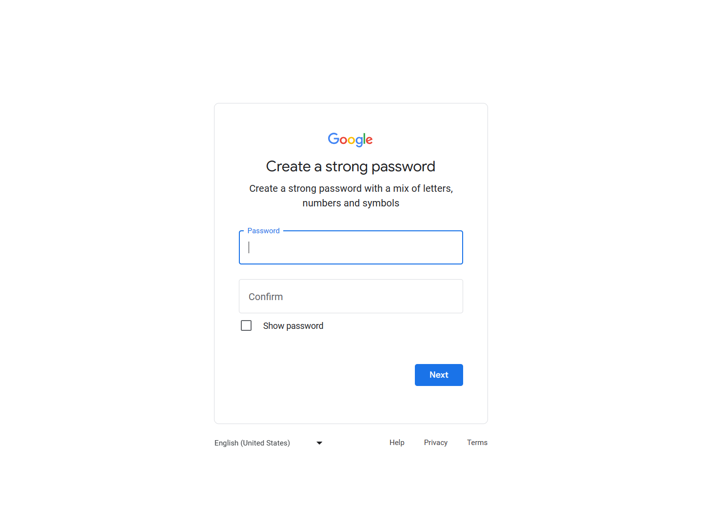 Creating a strong password for new Gmail account
