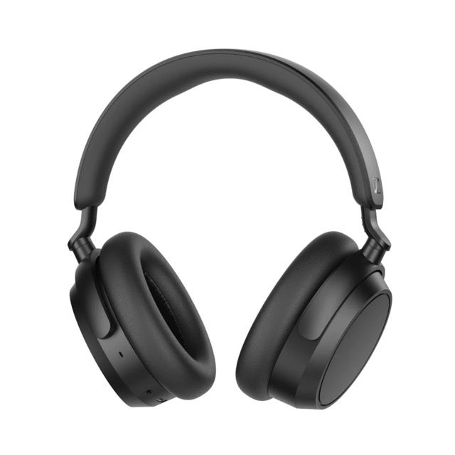 A pair of black headphones over a white background