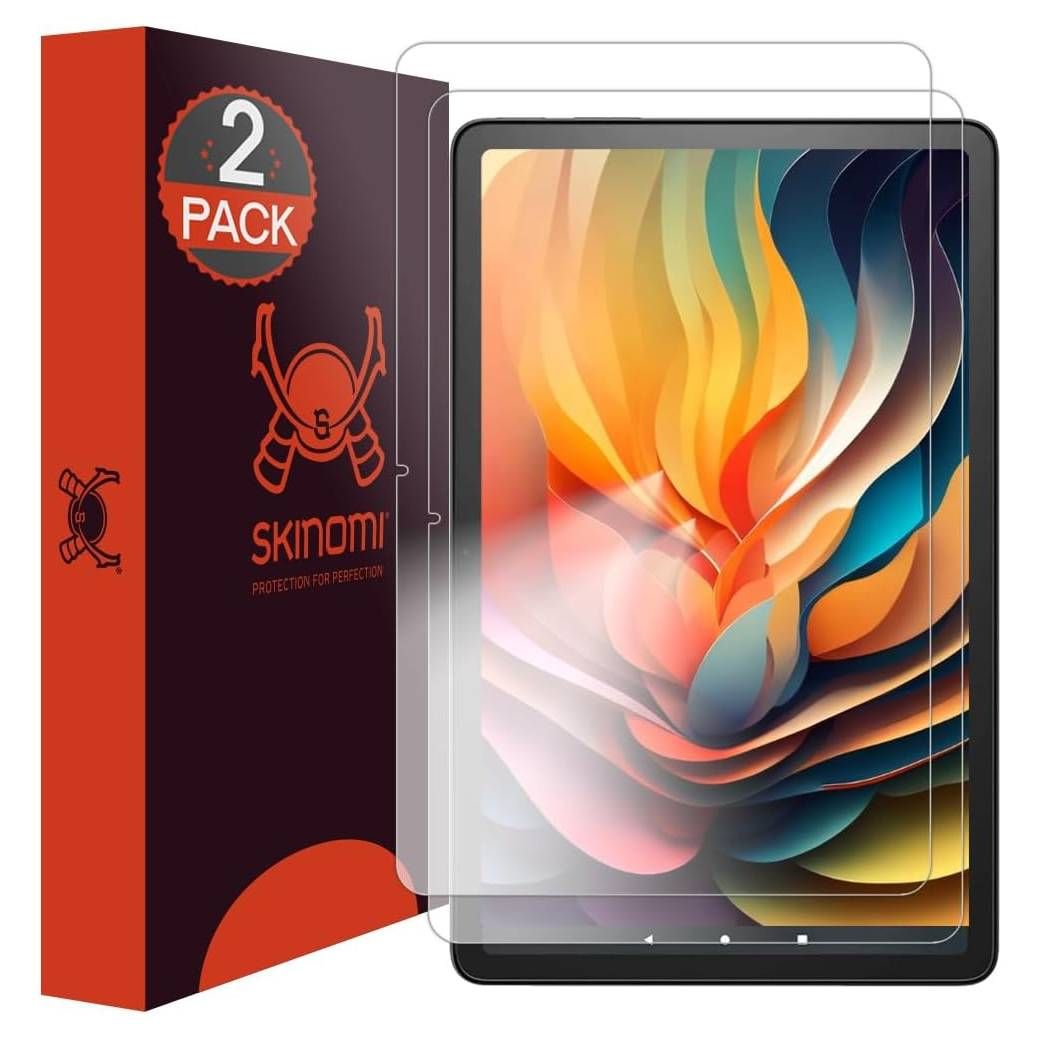 A render of the Skinomi TechSkin screen protector for the Fire Max 11, and its box